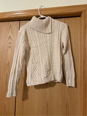 WainScott Ivory Cable Knit Folded Turtleneck Sweater Vintage Cotton